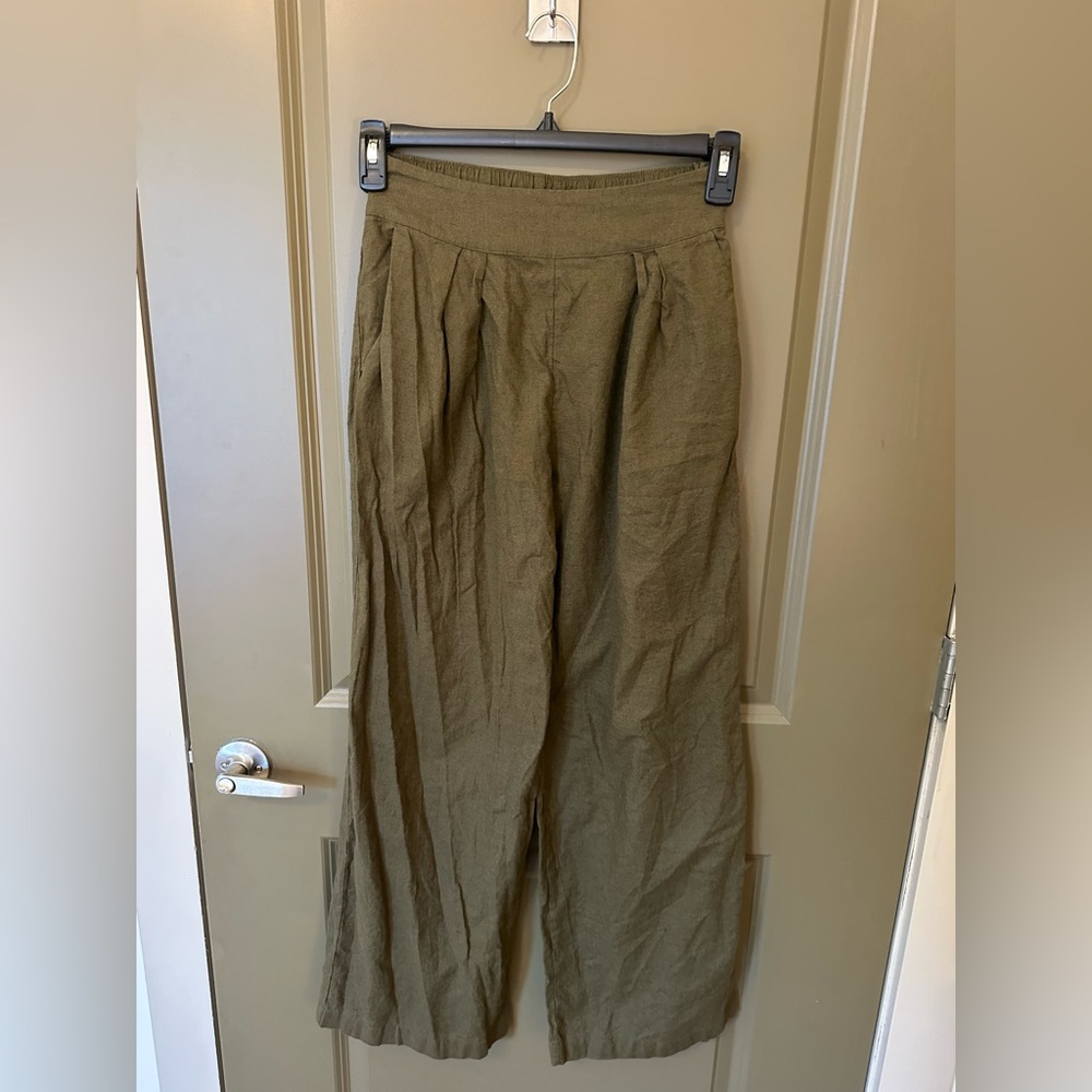 Abercrombie & Fitch Linen Blend Ultra Wide Leg Pants - Olive Green XS